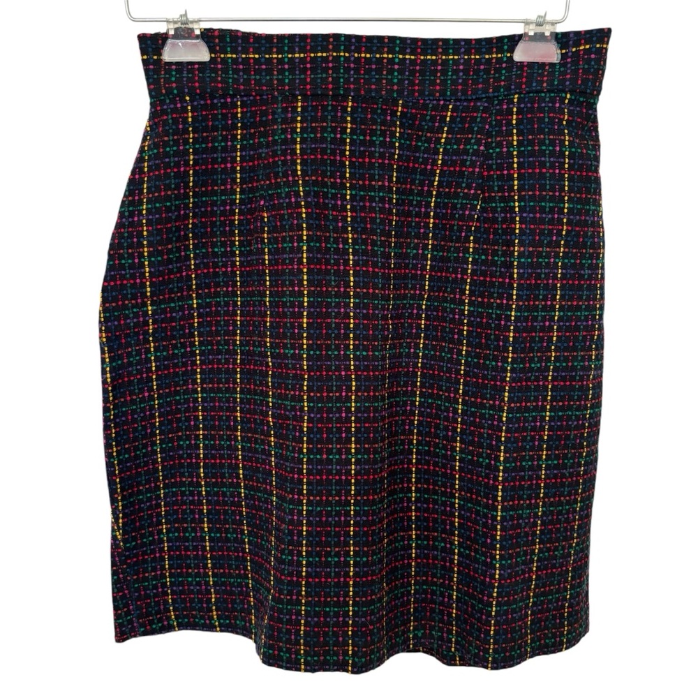 Multi-Colored Tweed Black Vintage Wool Skirt